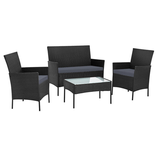 Gardeon 4 Piece Wicker Setting Black