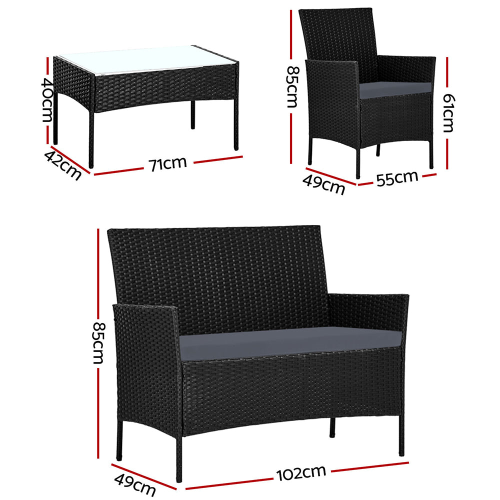 Gardeon 4 Piece Wicker Setting Black