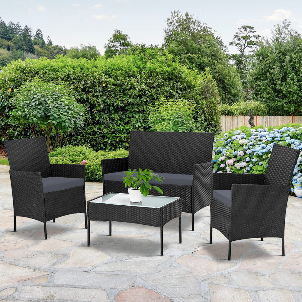 Gardeon 4 Piece Wicker Setting Black