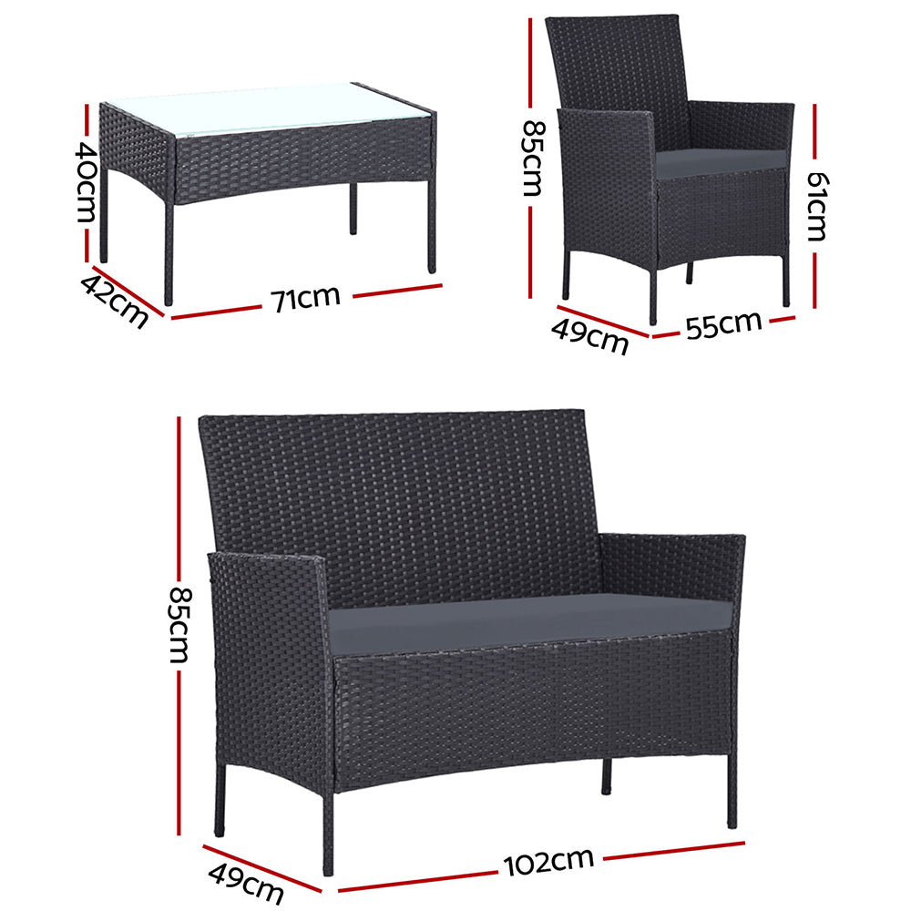 Gardeon 4 Piece Wicker Setting Grey