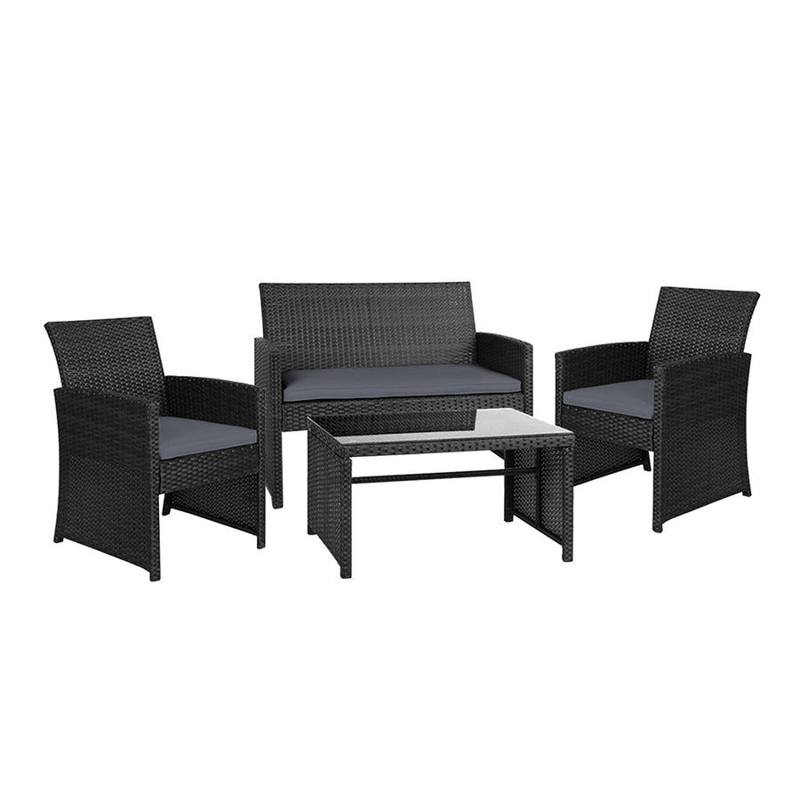 Gardeon Rattan 4 Piece Lounge Setting Black