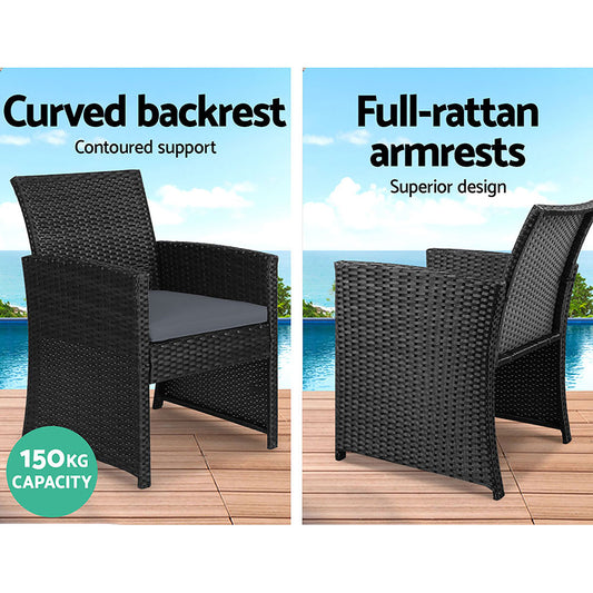 Gardeon Rattan 4 Piece Lounge Setting Black