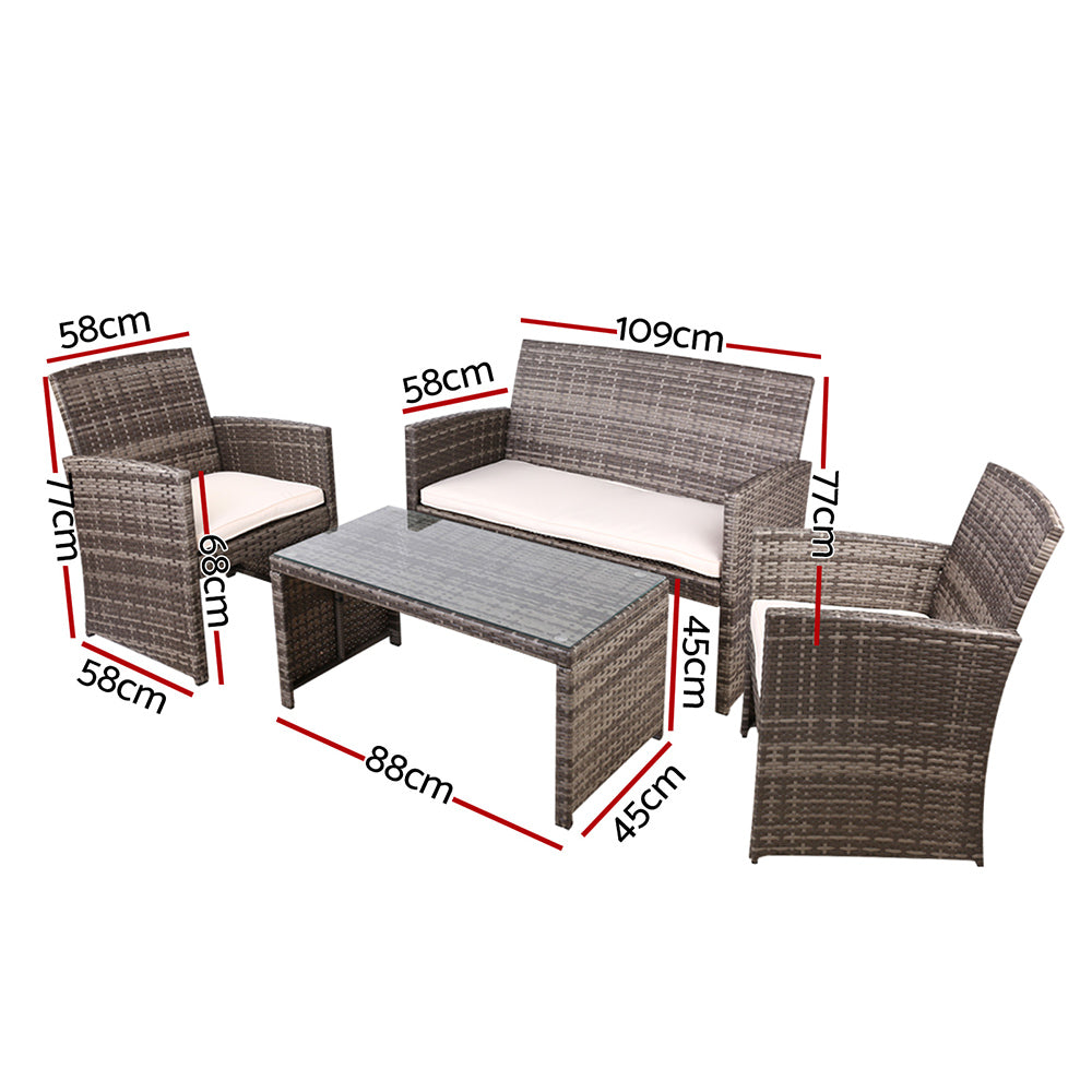 Gardeon Rattan 4 Piece Lounge Setting Beige