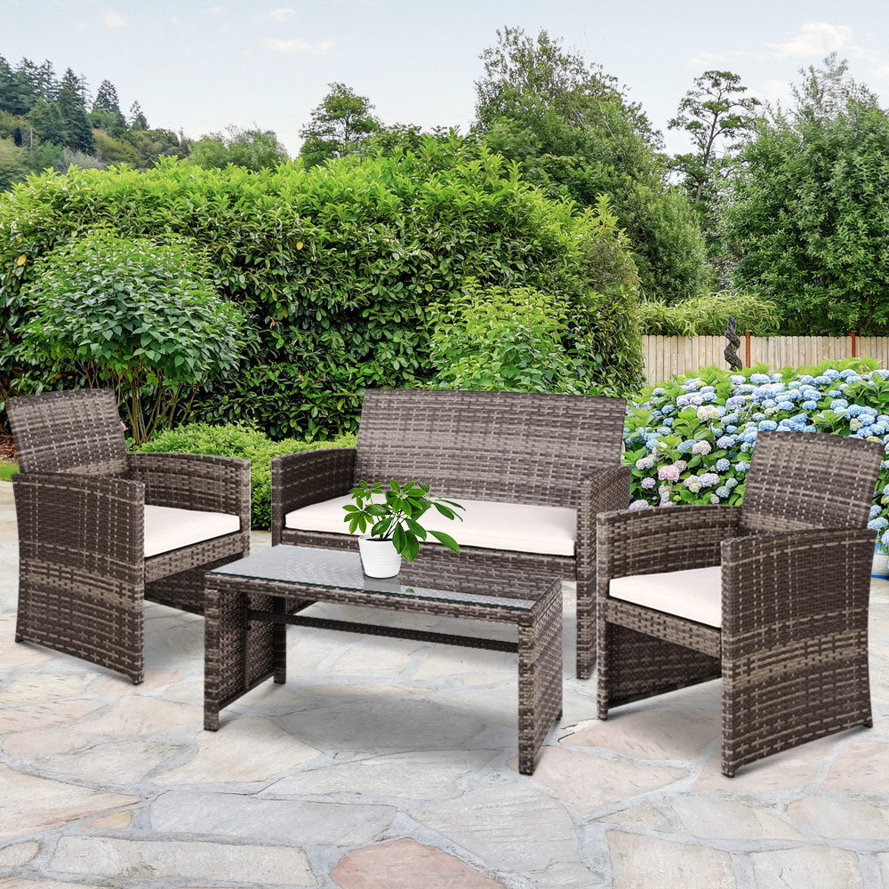 Gardeon Rattan 4 Piece Lounge Setting Beige