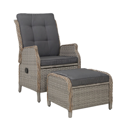 Gardeon Wicker Recliner Chair & Leg Rest Grey