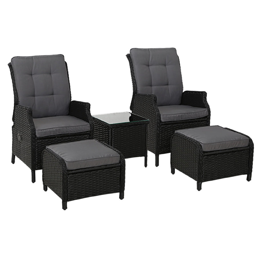 Gardeon 5 Piece Wicker recliner Setting Black