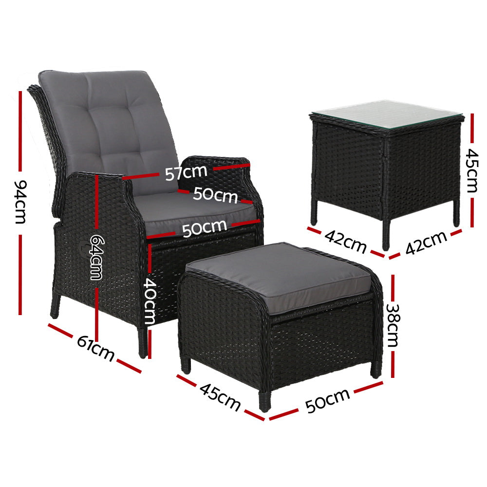 Gardeon 5 Piece Wicker recliner Setting Black