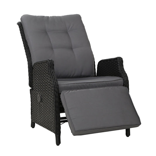 Gardeon Wicker Recliner Chair Black Grey