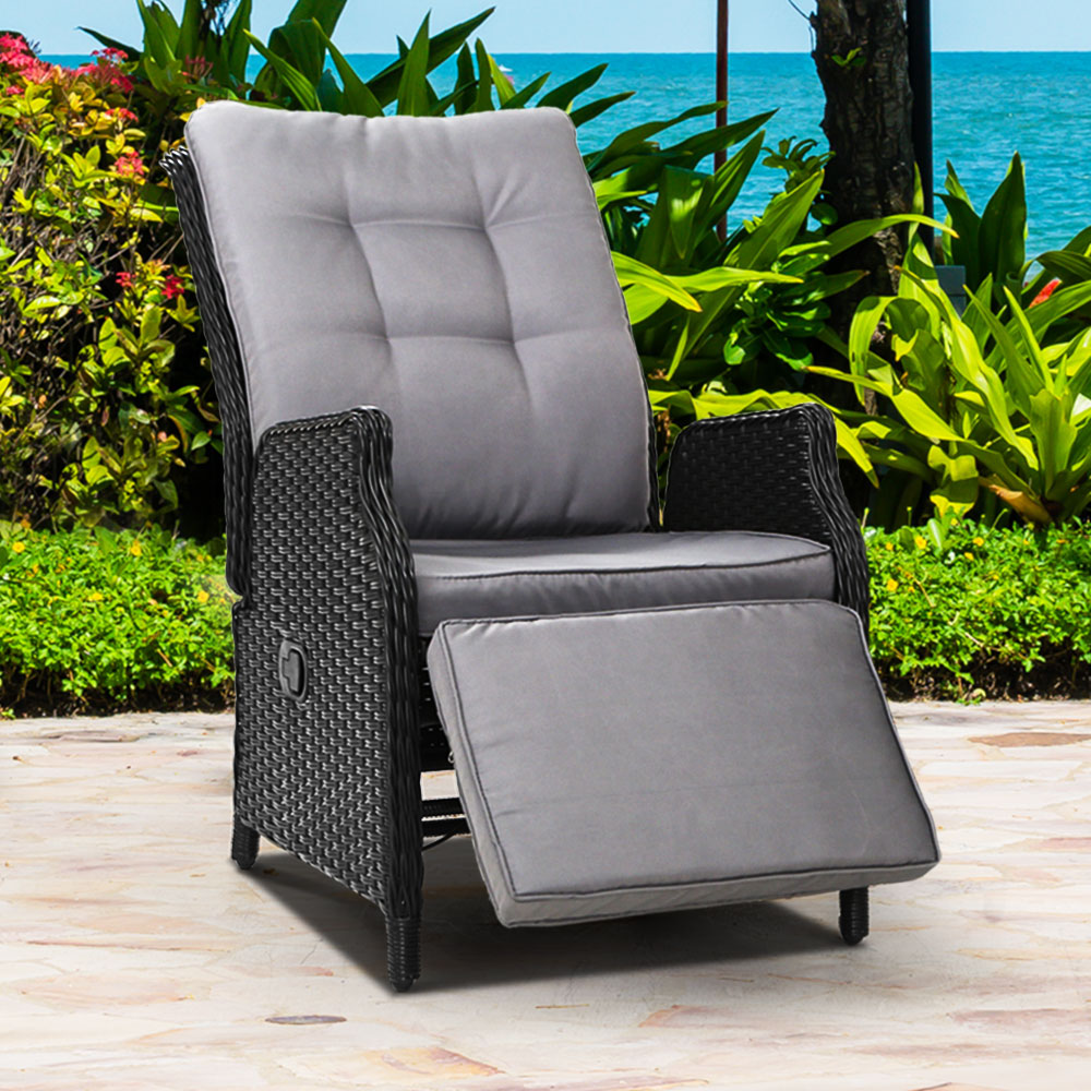 Gardeon Wicker Recliner Chair Black Grey