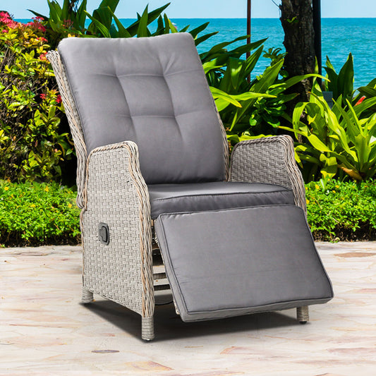 Gardeon Wicker Recliner Chair Grey