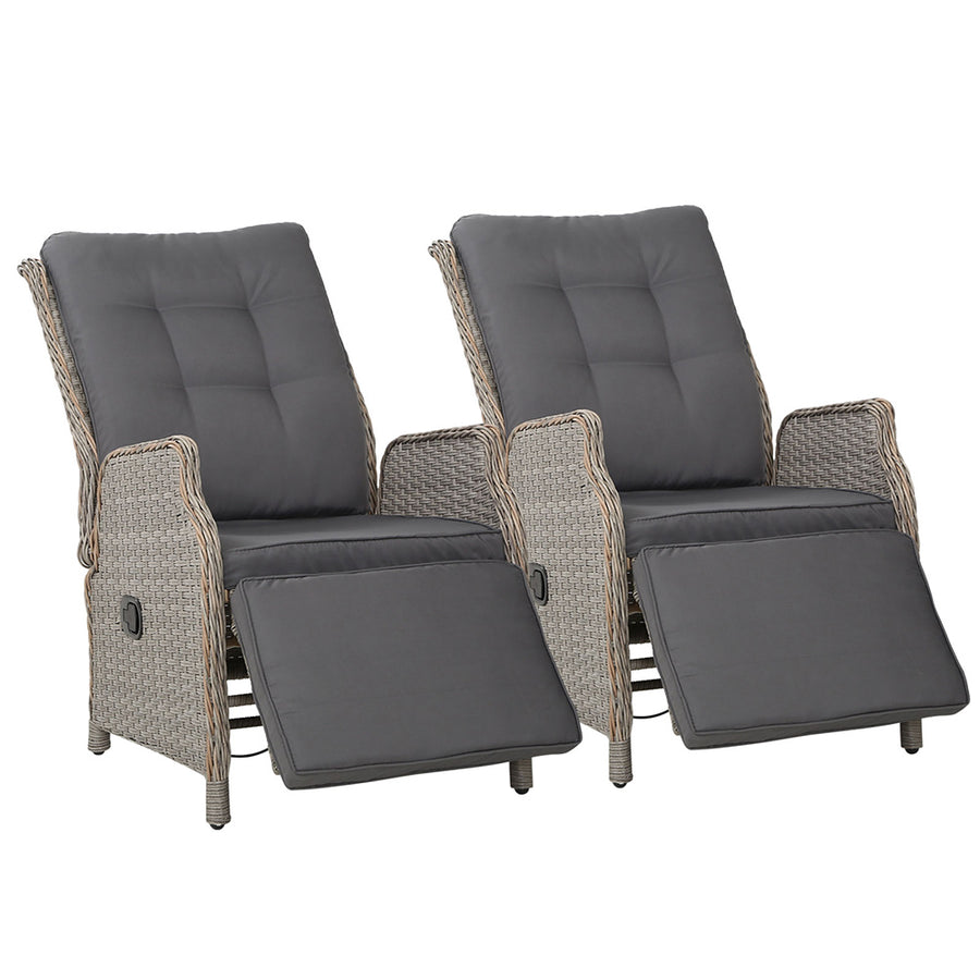 Gardeon Set of 2 Wicker Recliner Chairs Light Grey