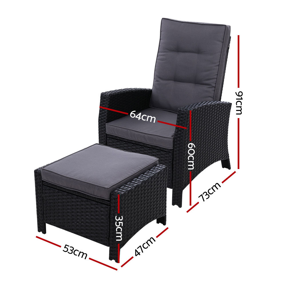 Gardeon 4 Piece Recliner Setting Black Grey