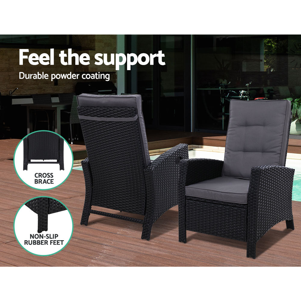 Gardeon 4 Piece Recliner Setting Black Grey