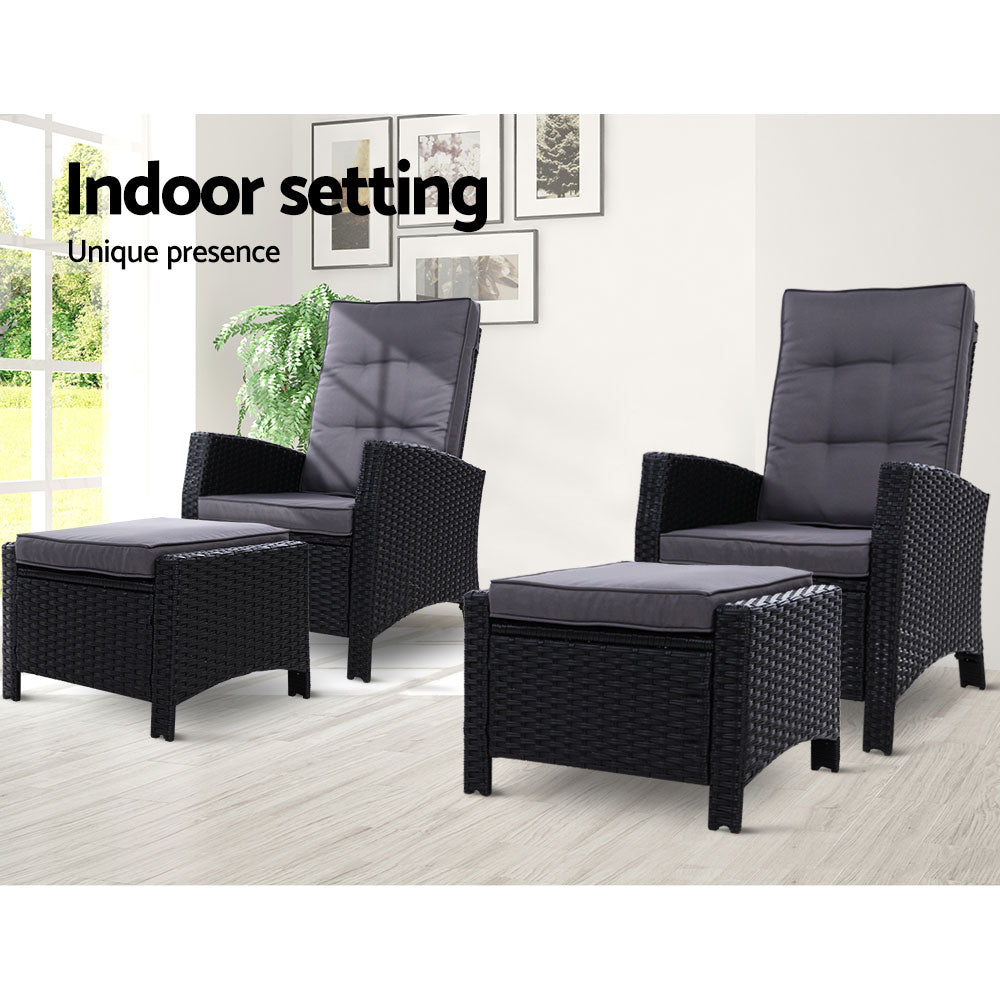 Gardeon 4 Piece Recliner Setting Black Grey