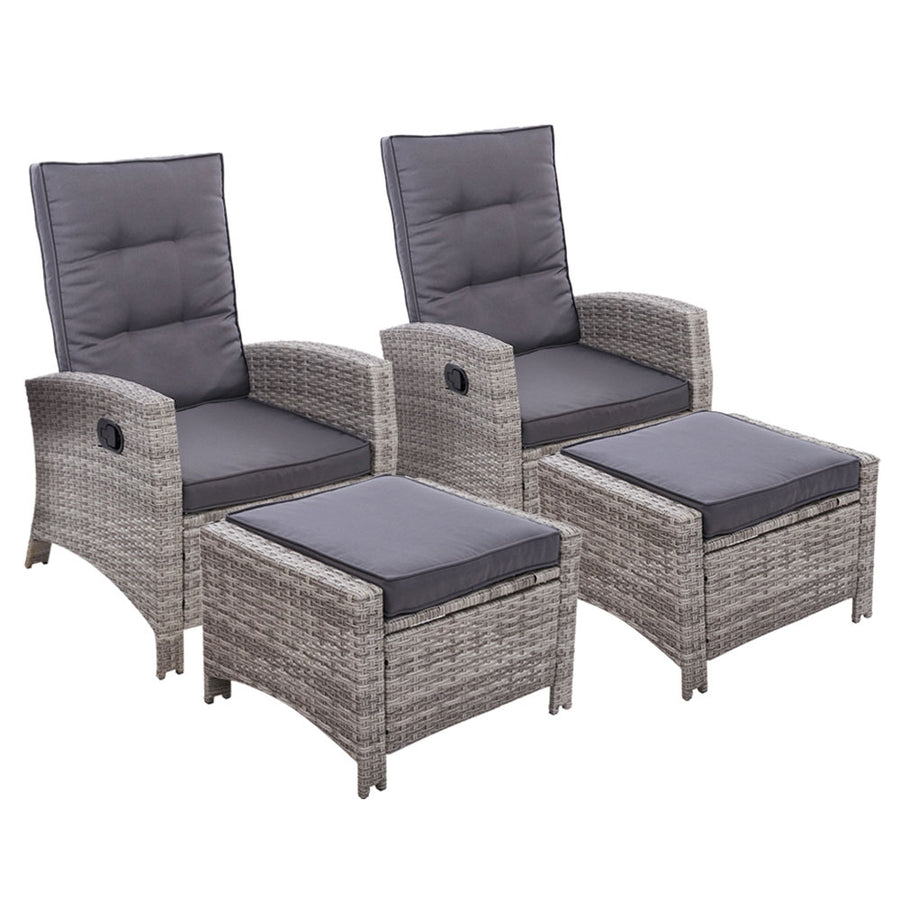 Gardeon 4 Piece Wicker Recliner Setting Light Grey