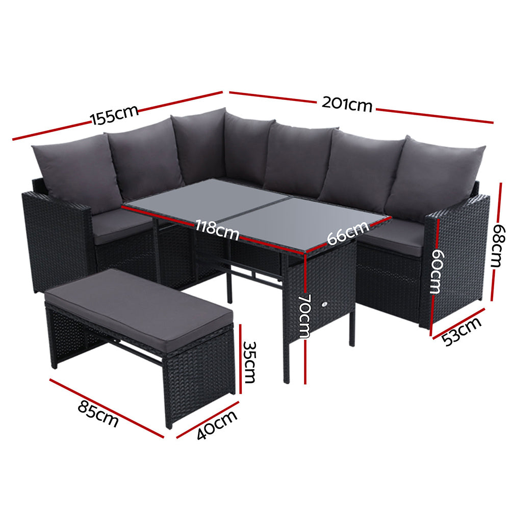 Gardeon 8 Seater Dining Setting Black