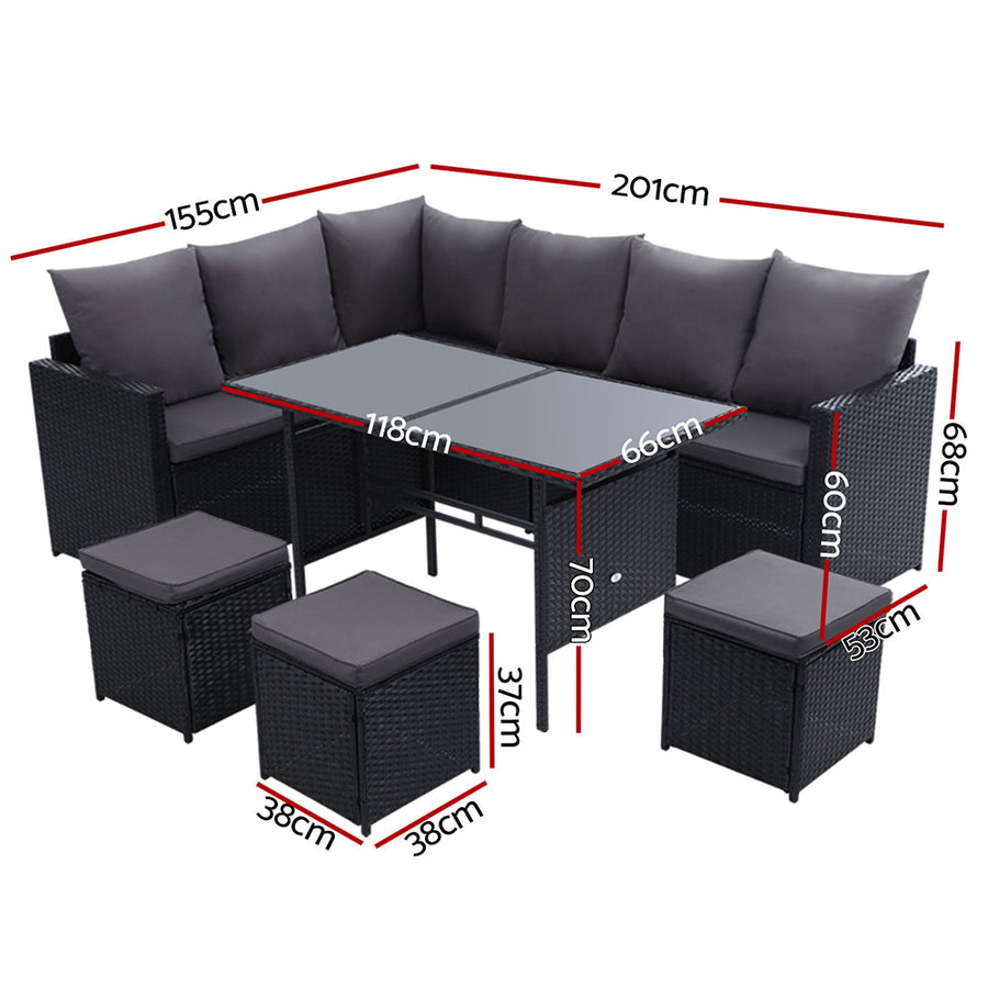 Gardeon 9 Piece Dining Setting Black