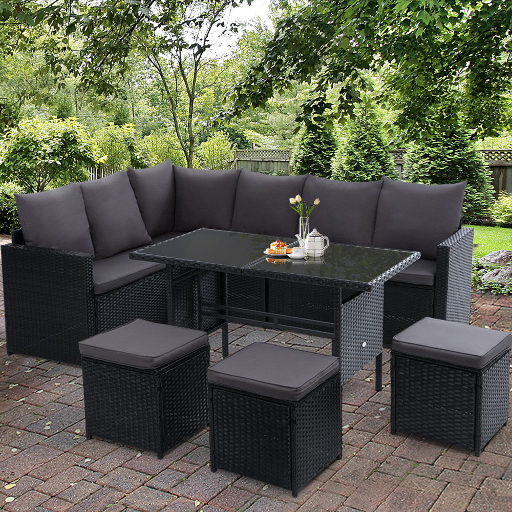 Gardeon 9 Piece Dining Setting Black