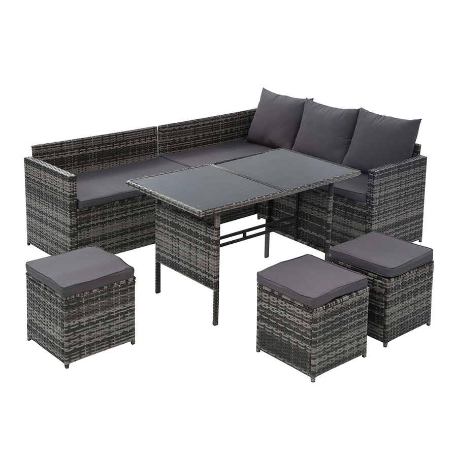 Gardeon 9 Seater Dining Setting Grey