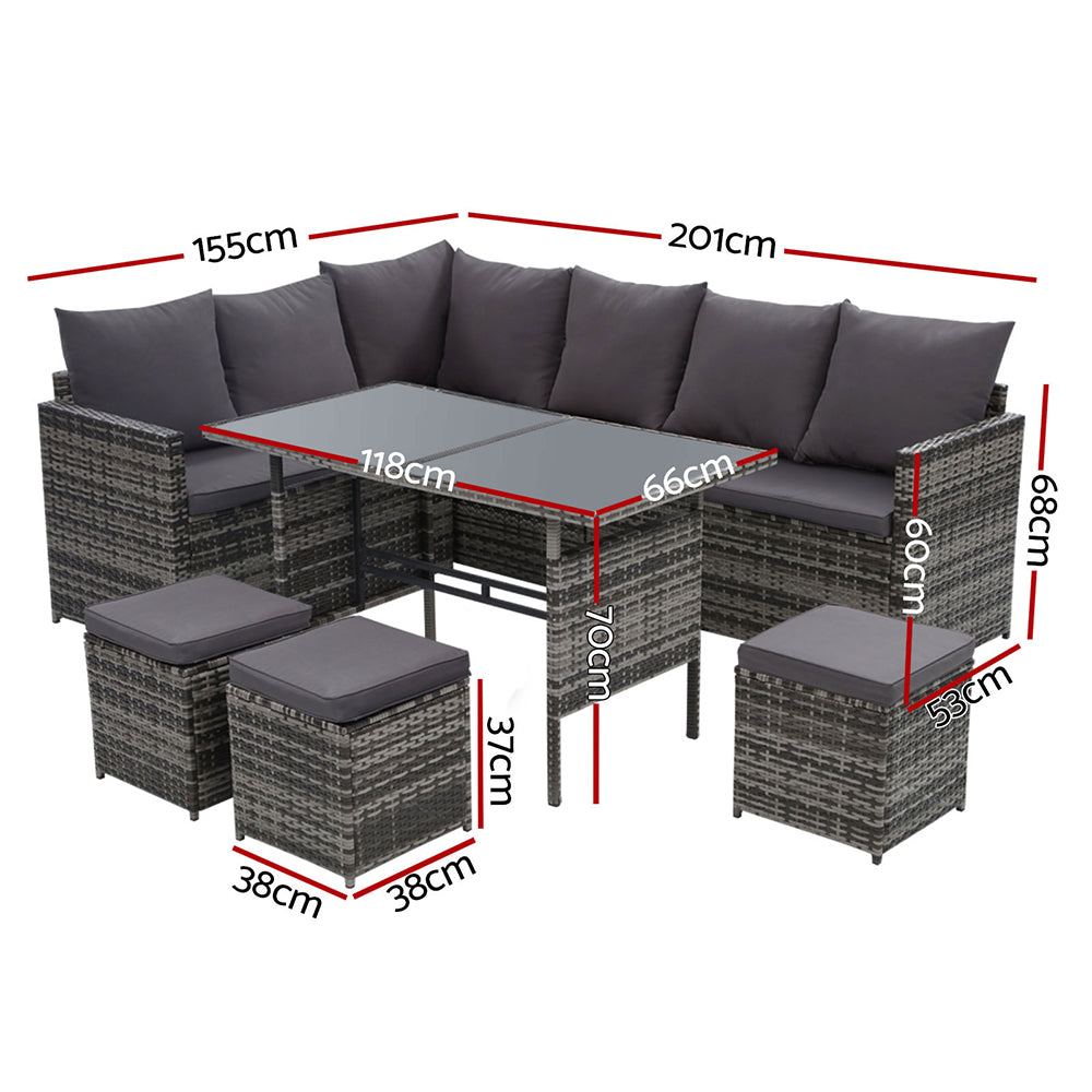 Gardeon 9 Seater Dining Setting Grey