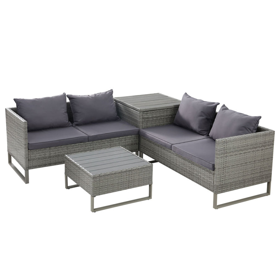 Gardeon 4 Seater Wicker Lounge Setting Mixed Grey