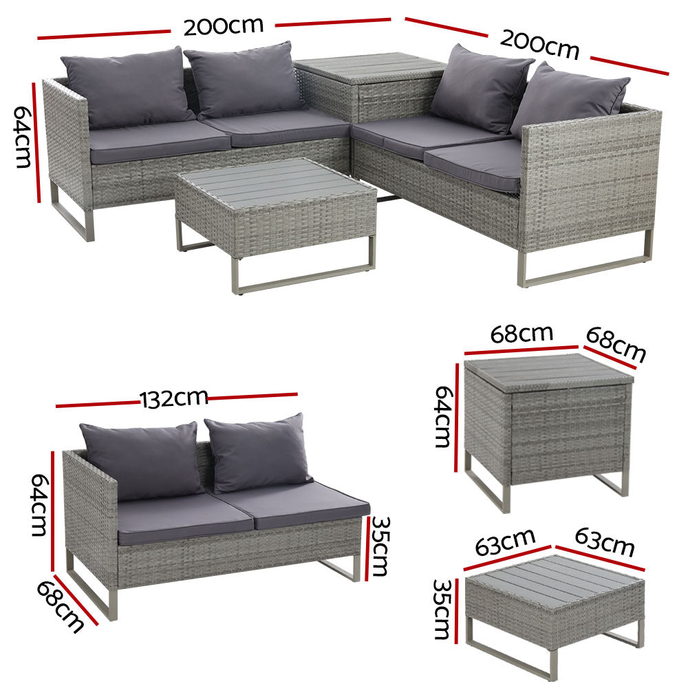 Gardeon 4 Seater Wicker Lounge Setting Mixed Grey