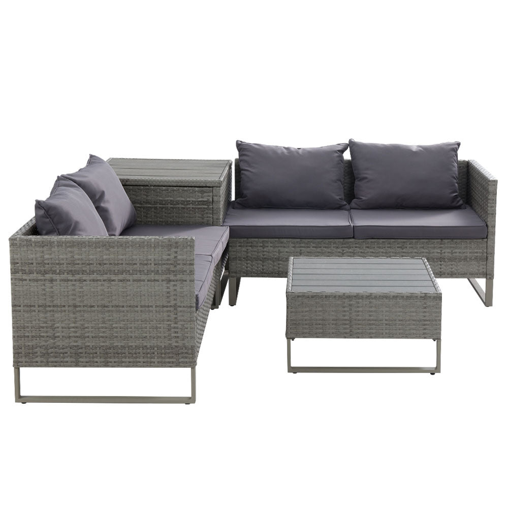 Gardeon 4 Seater Wicker Lounge Setting Mixed Grey