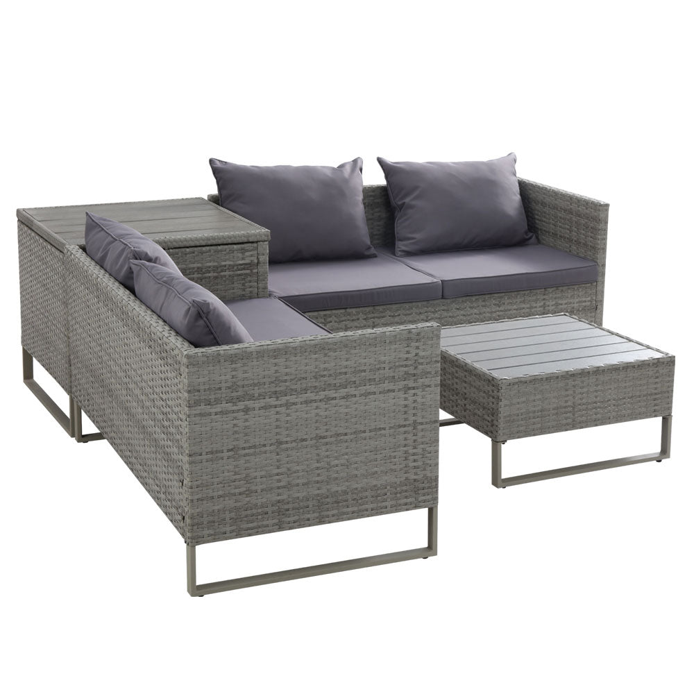 Gardeon 4 Seater Wicker Lounge Setting Mixed Grey