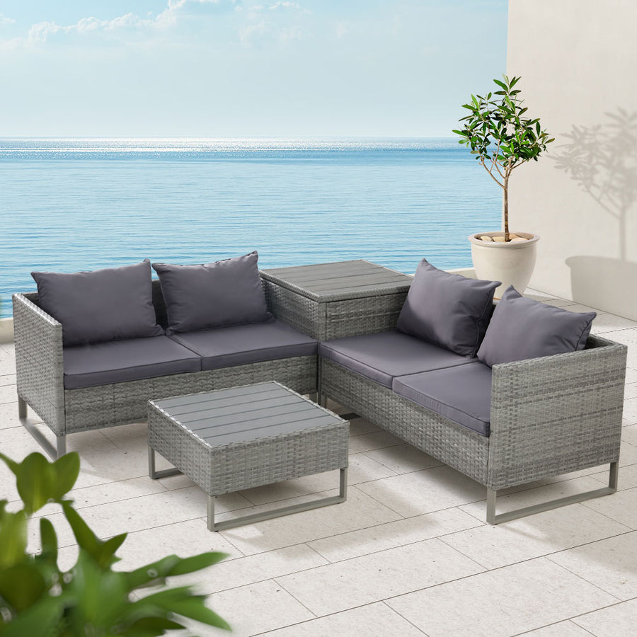 Gardeon 4 Seater Wicker Lounge Setting Mixed Grey