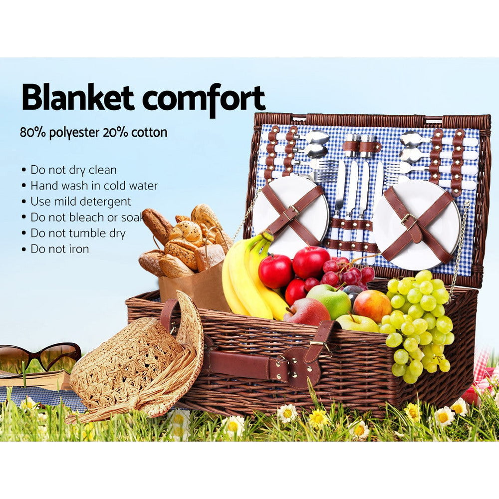 Alfresco 4 Person Picnic Basket with Insulated Blanket