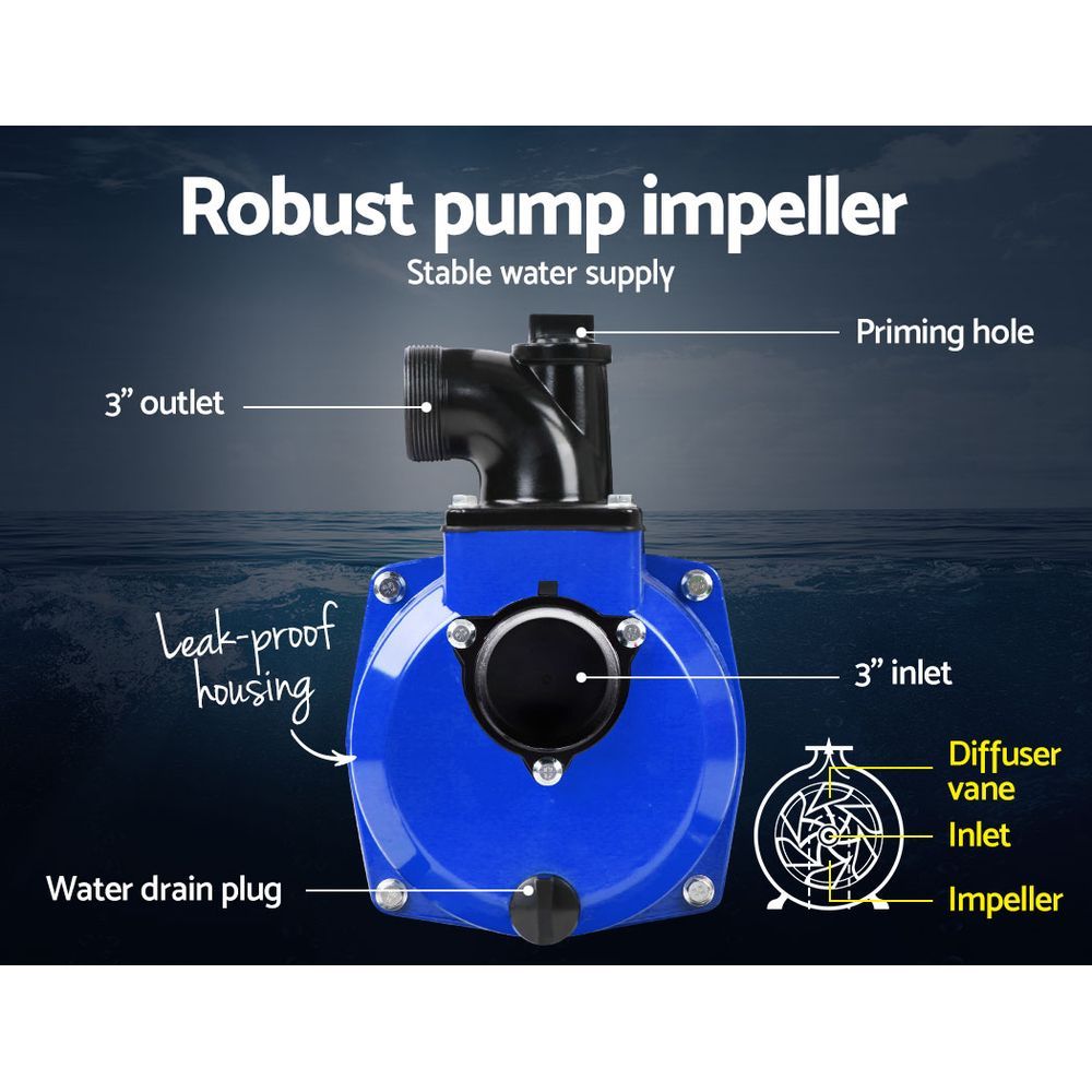 Giantz 8HP 3" Petrol Water Pump Garden Irrigation Transfer Blue