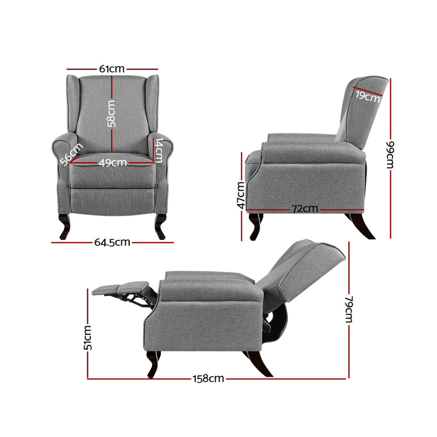 Artiss Recliner Armchair Fabric Grey