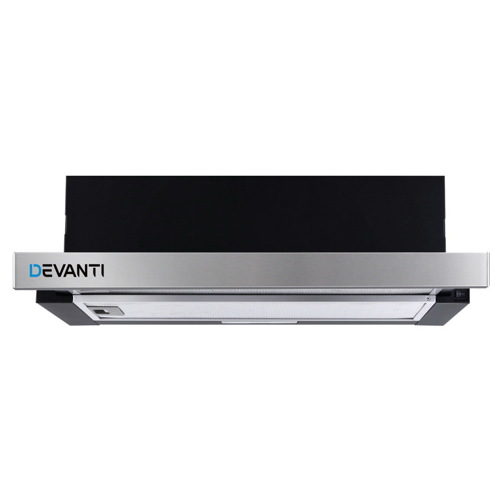 Devanti Rangehood Range Hood Stainless Steel Slide Out Kitchen Canopy 60cm 600mm Black