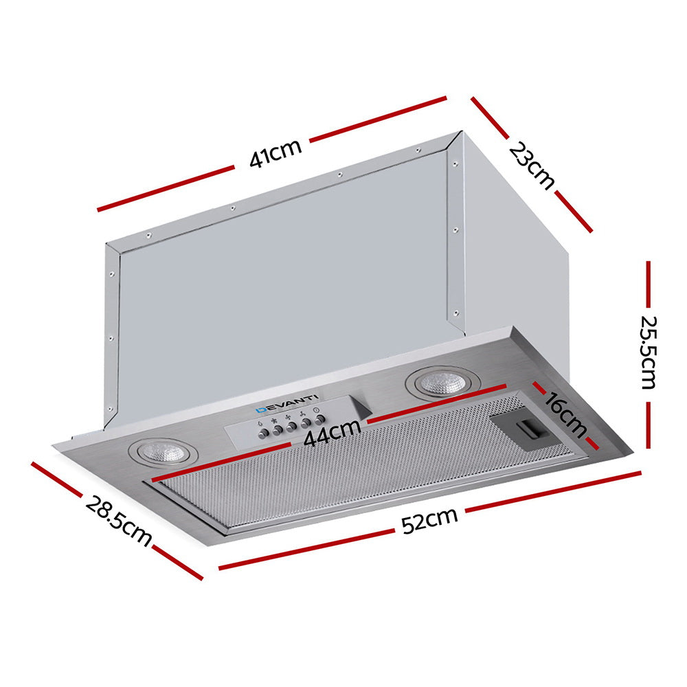 Devanti Range Hood Rangehood Undermount Built In Stainless Steel Canopy 52cm 520mm