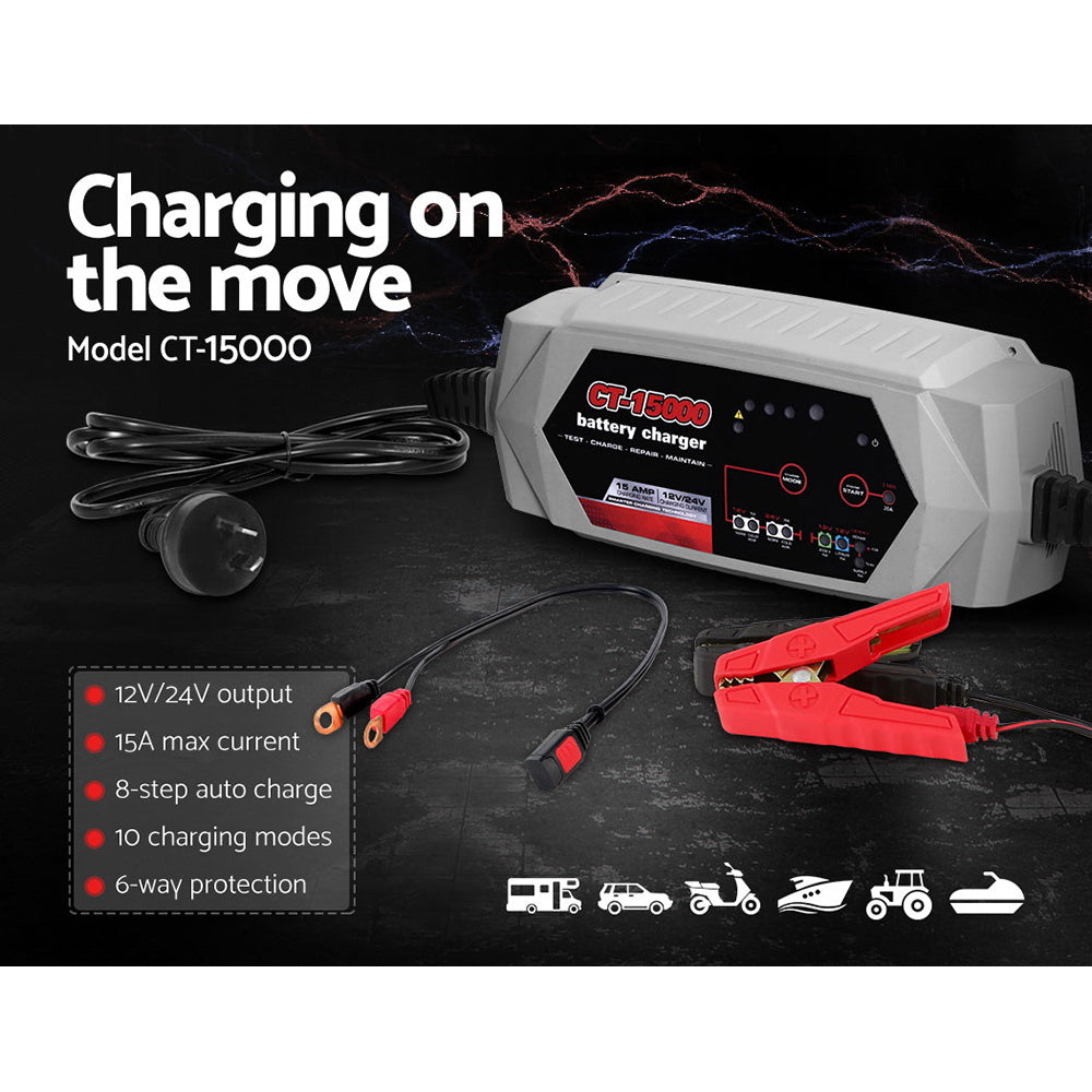 CT-1500 Automatic SLA Battery Charger 15A 12V 24V