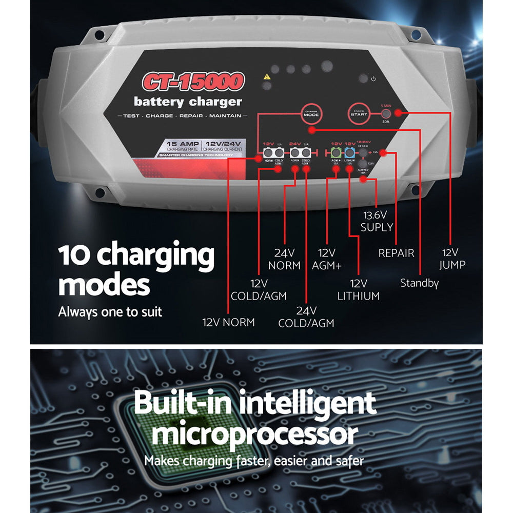 CT-1500 Automatic SLA Battery Charger 15A 12V 24V