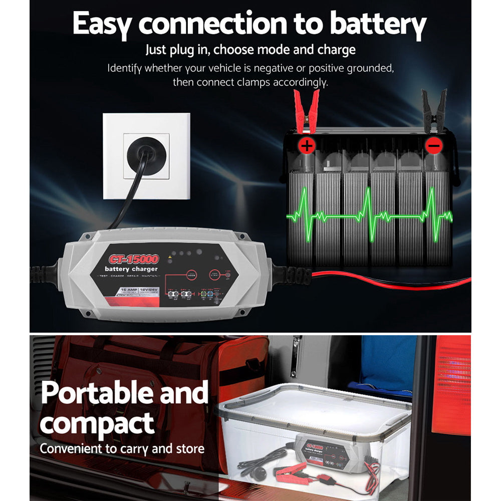 CT-1500 Automatic SLA Battery Charger 15A 12V 24V