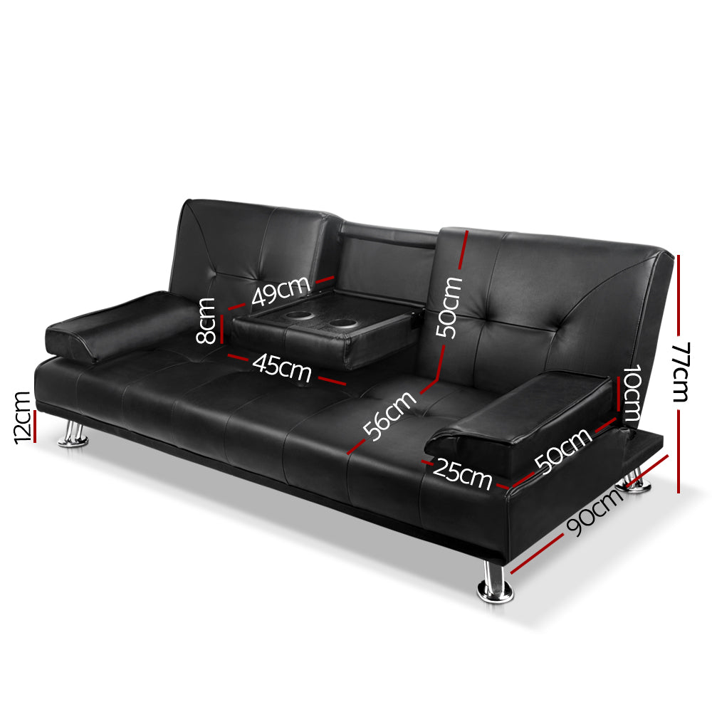 Artiss 3 Seater Faux Leather Sofa Bed