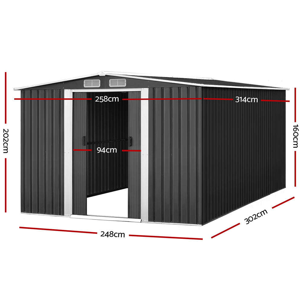 Giantz Garden Shed 2.58mx3.14mx2.02m Metal Base