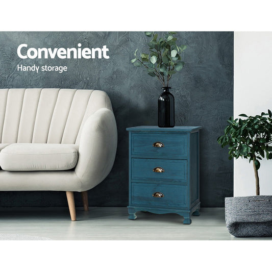 Artiss 3 Drawer Side Table Vintage Blue