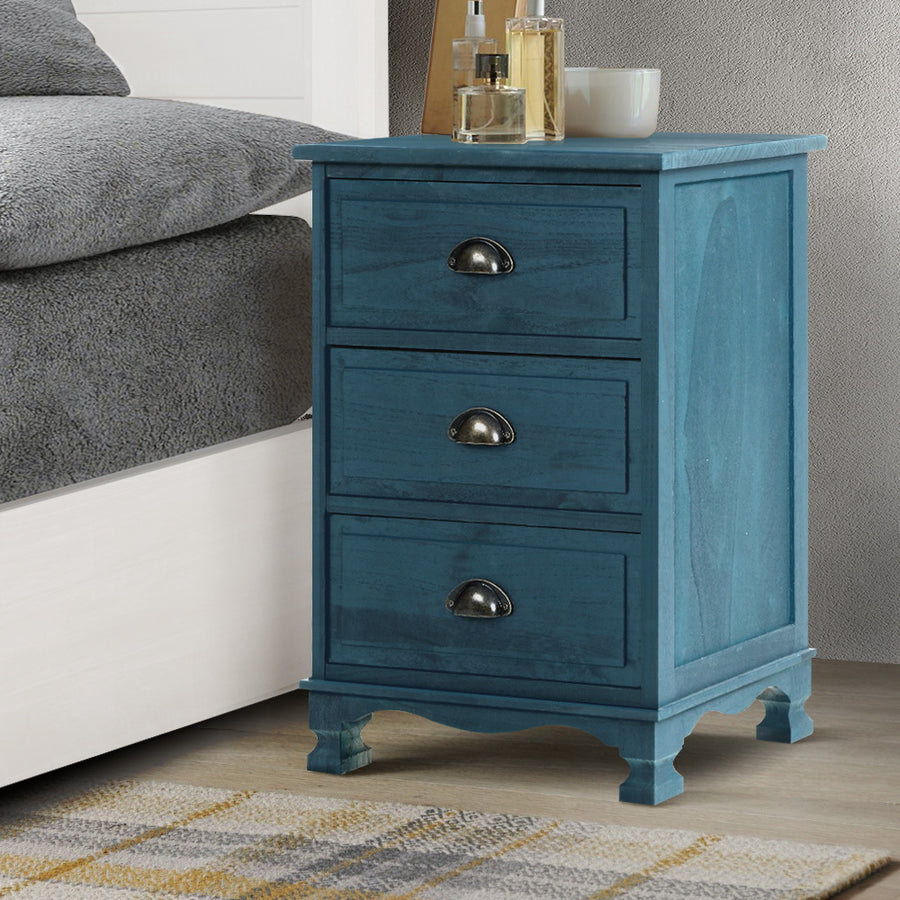 Artiss 3 Drawer Side Table Vintage Blue