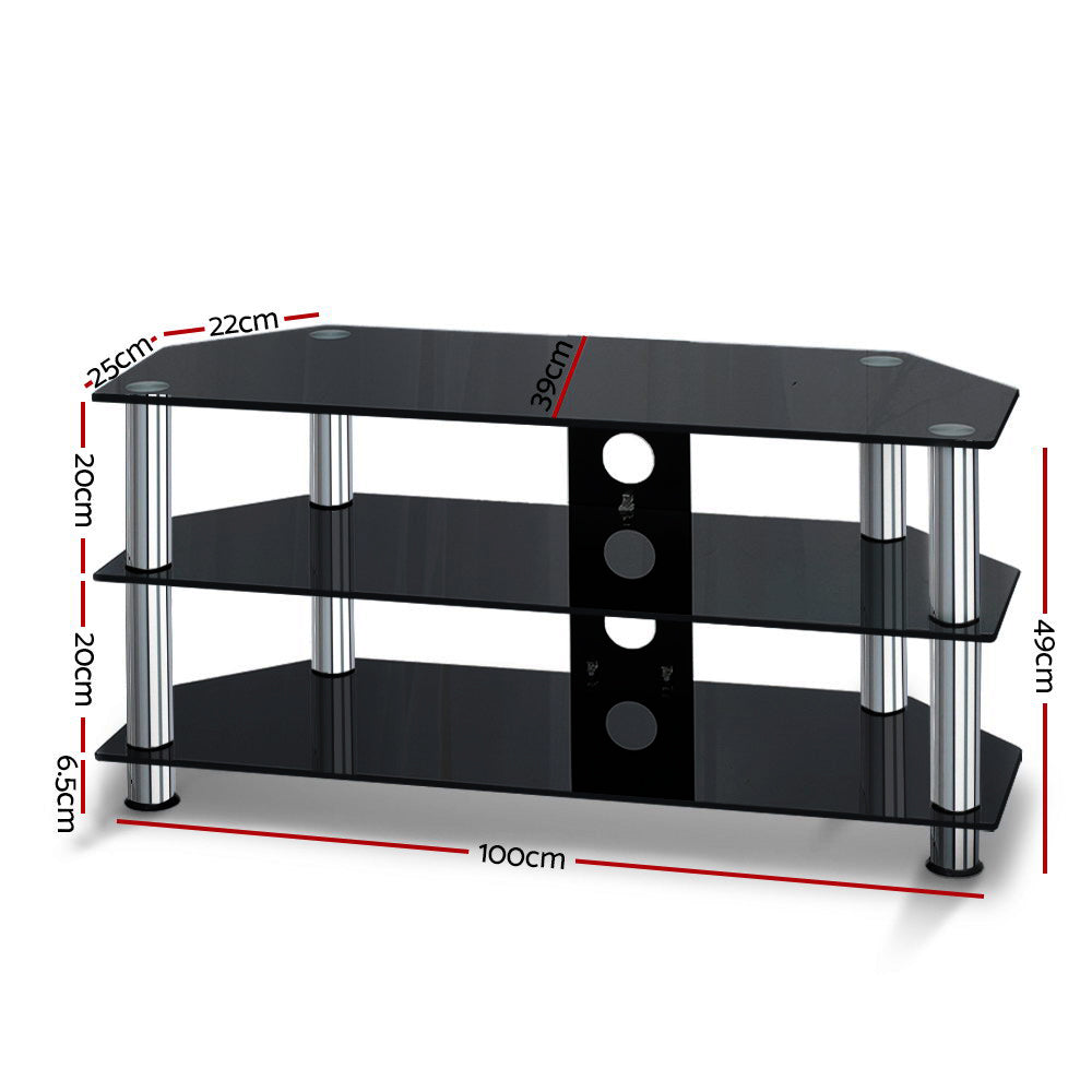 Artiss TV Stand 3 Tiers Tempered Glass 100cm