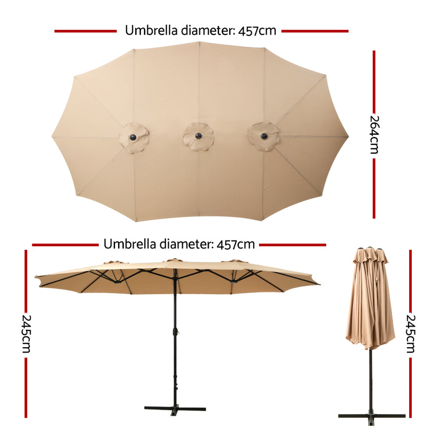 Instahut Twin Umbrella 4.57Mt Beige