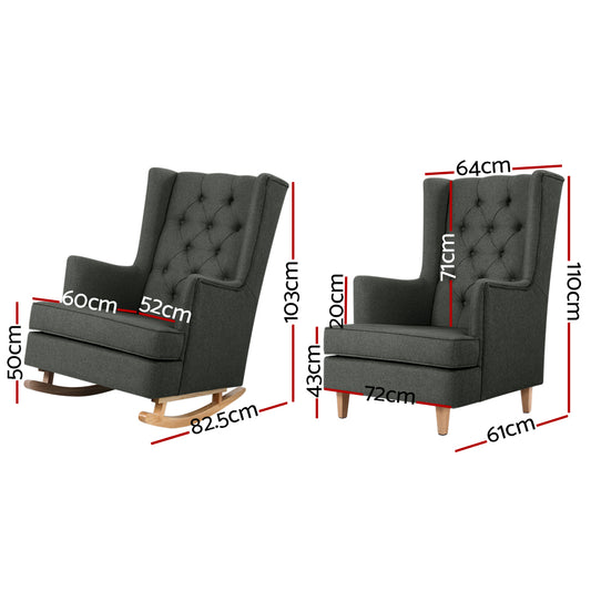 Artiss Rocking Armchair Fabric Charcoal