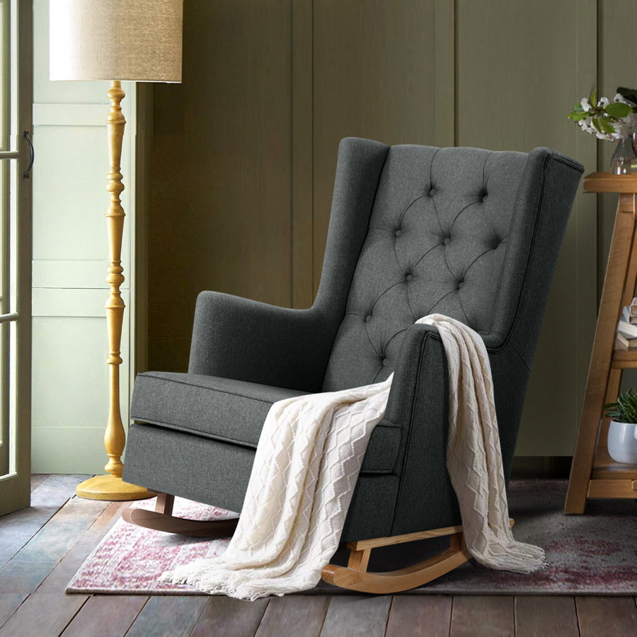 Artiss Rocking Armchair Fabric Charcoal