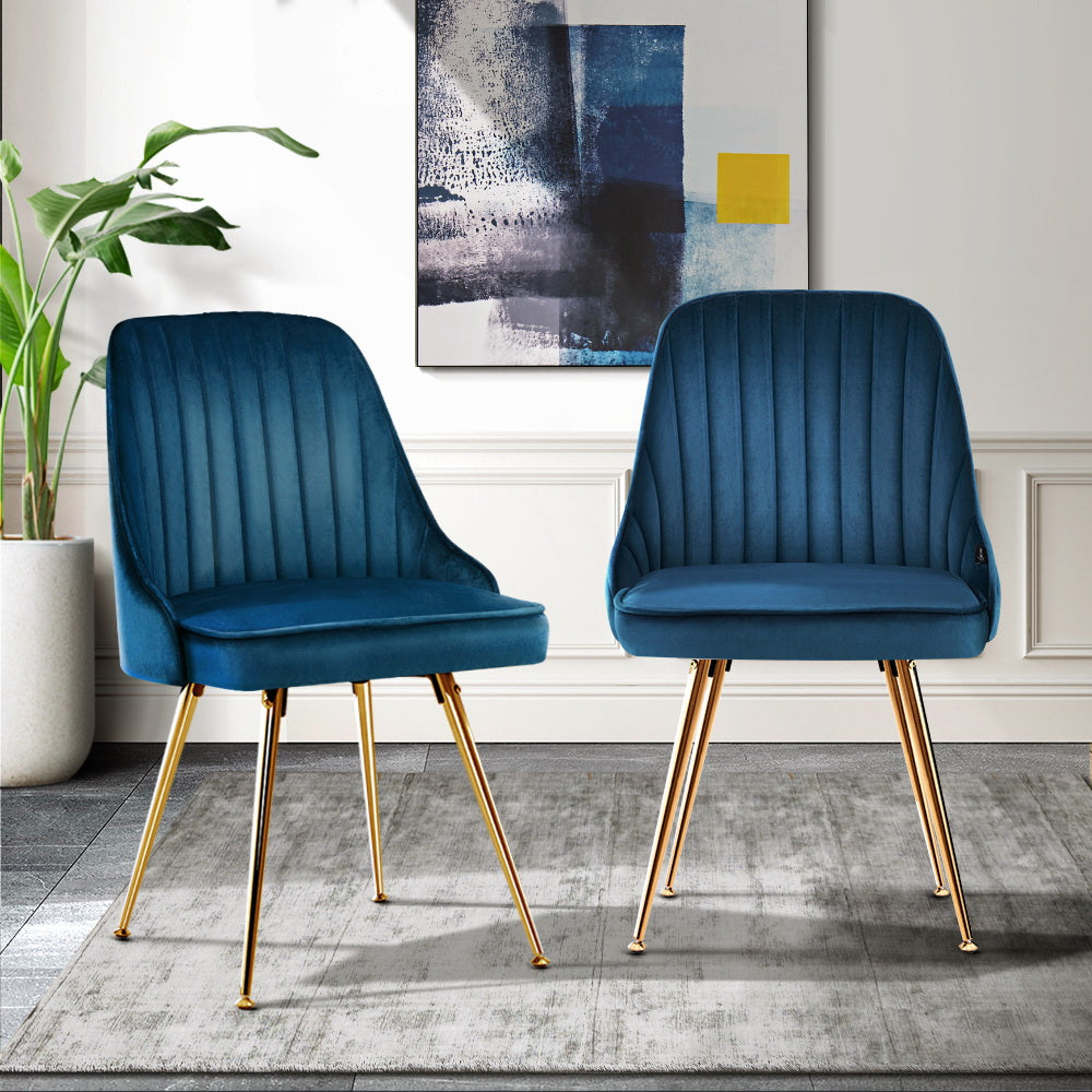 Artiss Set of 2 Dining Chairs Velvet Fabric Blue