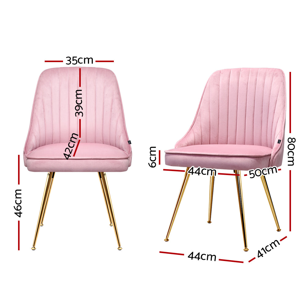 Artiss Set of 2 Dining Chairs Velvet Fabric Pink