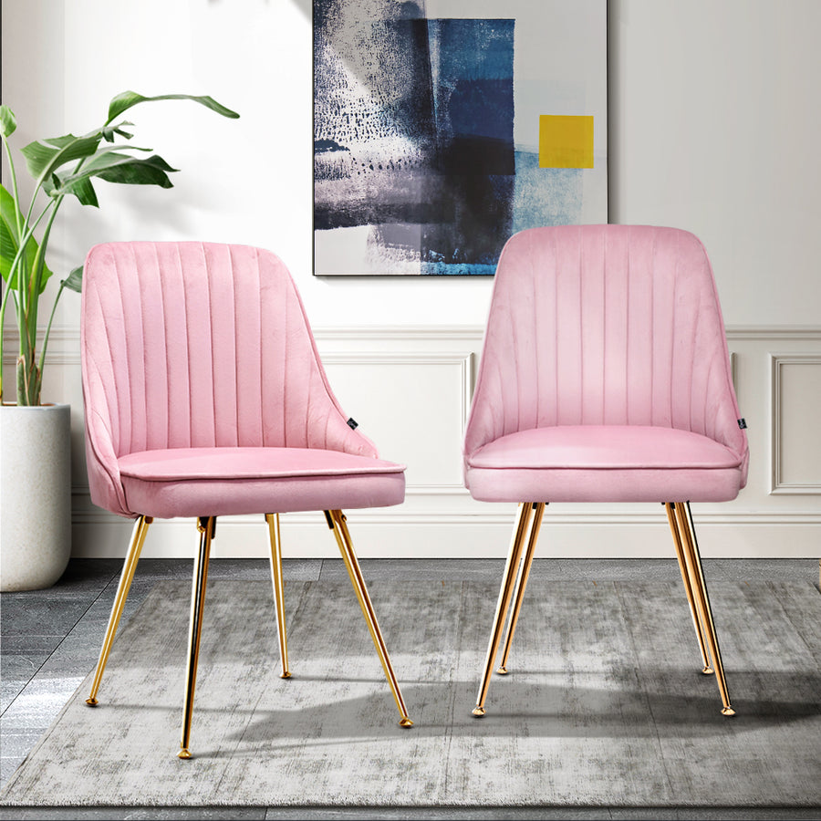 Artiss Set of 2 Dining Chairs Velvet Fabric Pink