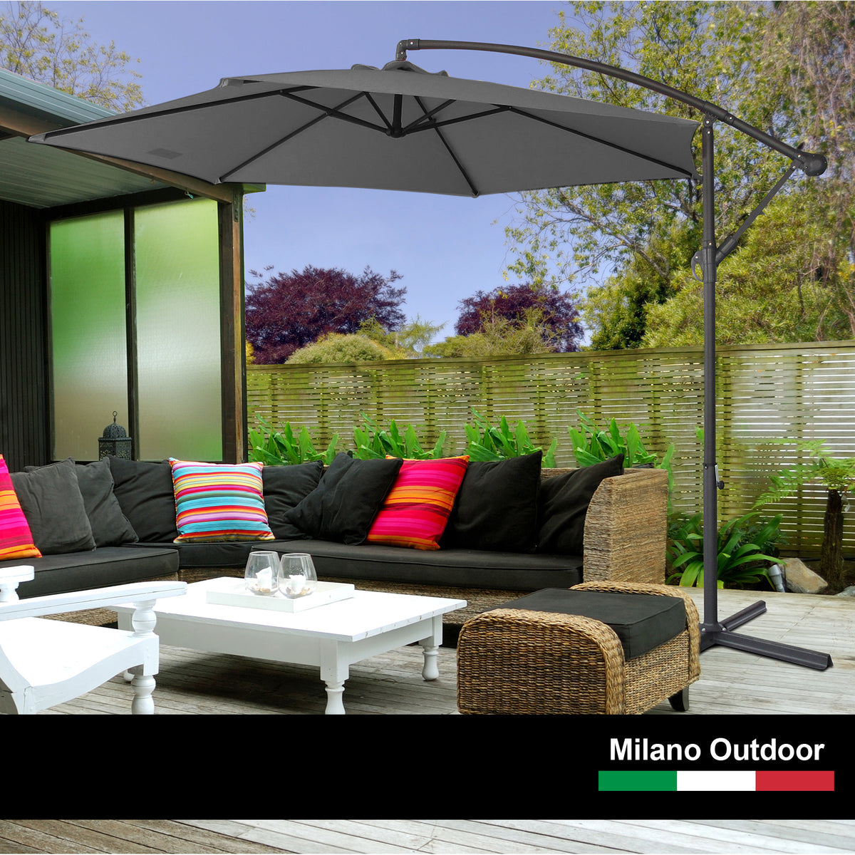 Milano 3Mt Cantilever Outdoor Umbrella Charcoal