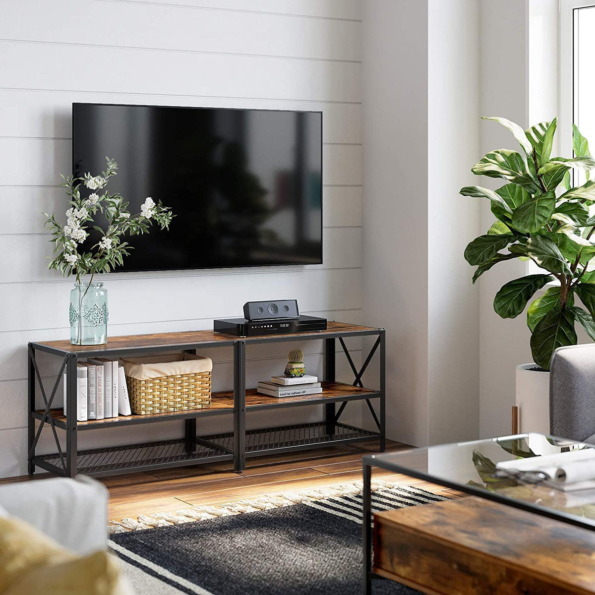 TV Stand three shelf Brown and Black 140cm